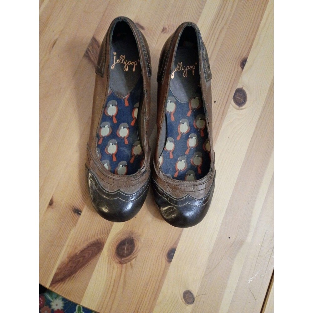 Jellypop Two-Tone Brown Bird Print Heel Shoes